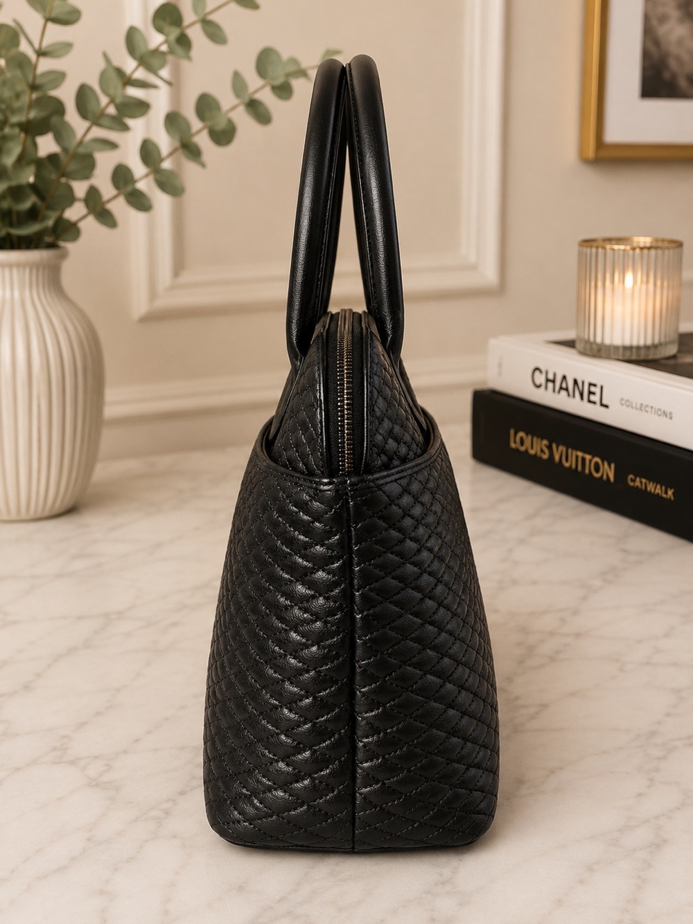 Vintage Bally Black Quilted Lambskin Dome Satchel, leather lined | Made in Italy - Picture 5 of 15